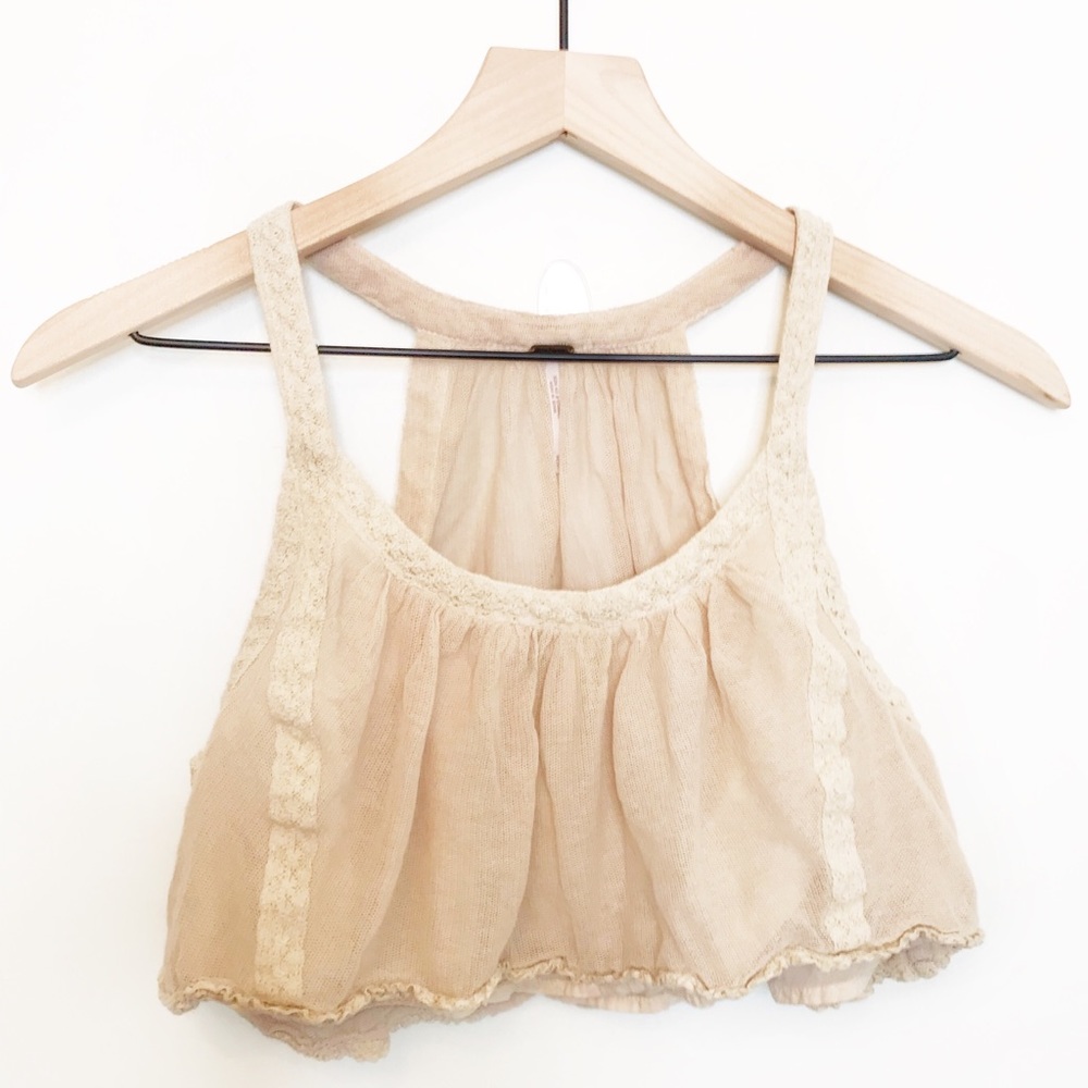 Free people bohemian cream colored lace cropped top size Xs